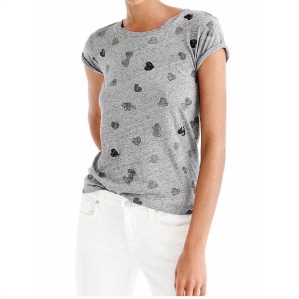 J Crew grey T with sequin hearts - EUC
